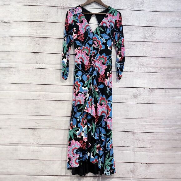 Anthropologie Maeve Ruched Floral Maxi Dress Long Sleeve Size 00 Boho Chic - Picture 2 of 15